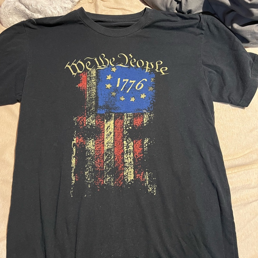 Black and Red Short Sleeve Tee with Patriotic Graphic